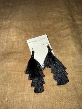 Francesca's Collections Black Tiered Tassel Statement Earrings